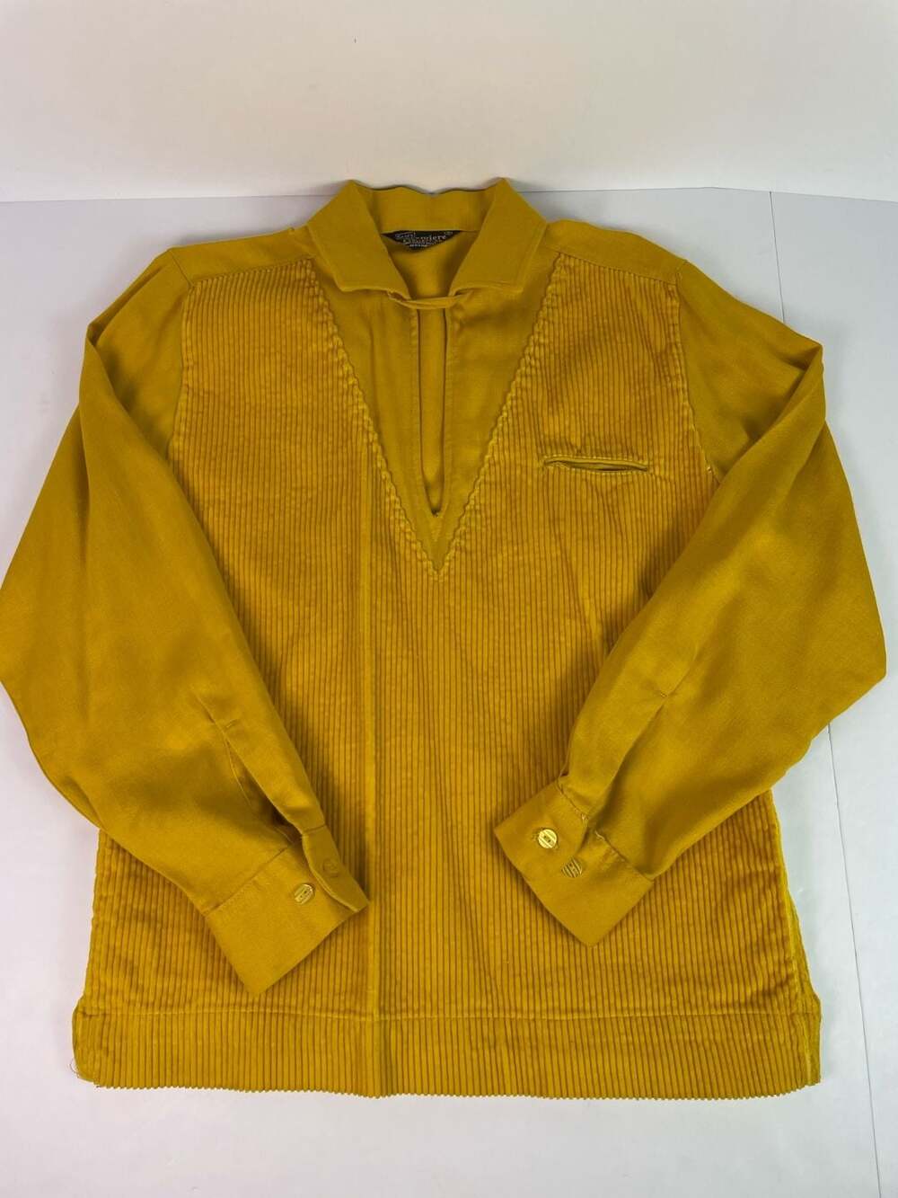 Vintage 1960s Sears Premiere Collection Mustard Yellow Corduroy Front Pullover